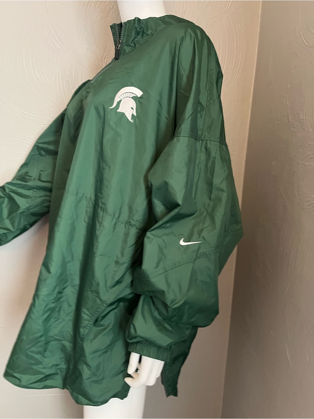 Nike Men’s Dark Green Pullover Windbreaker with White Spartans Logo